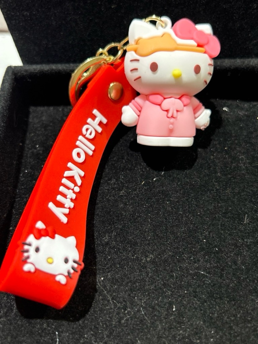 Hello Kitty Pink PVC Keychain with Red Strap